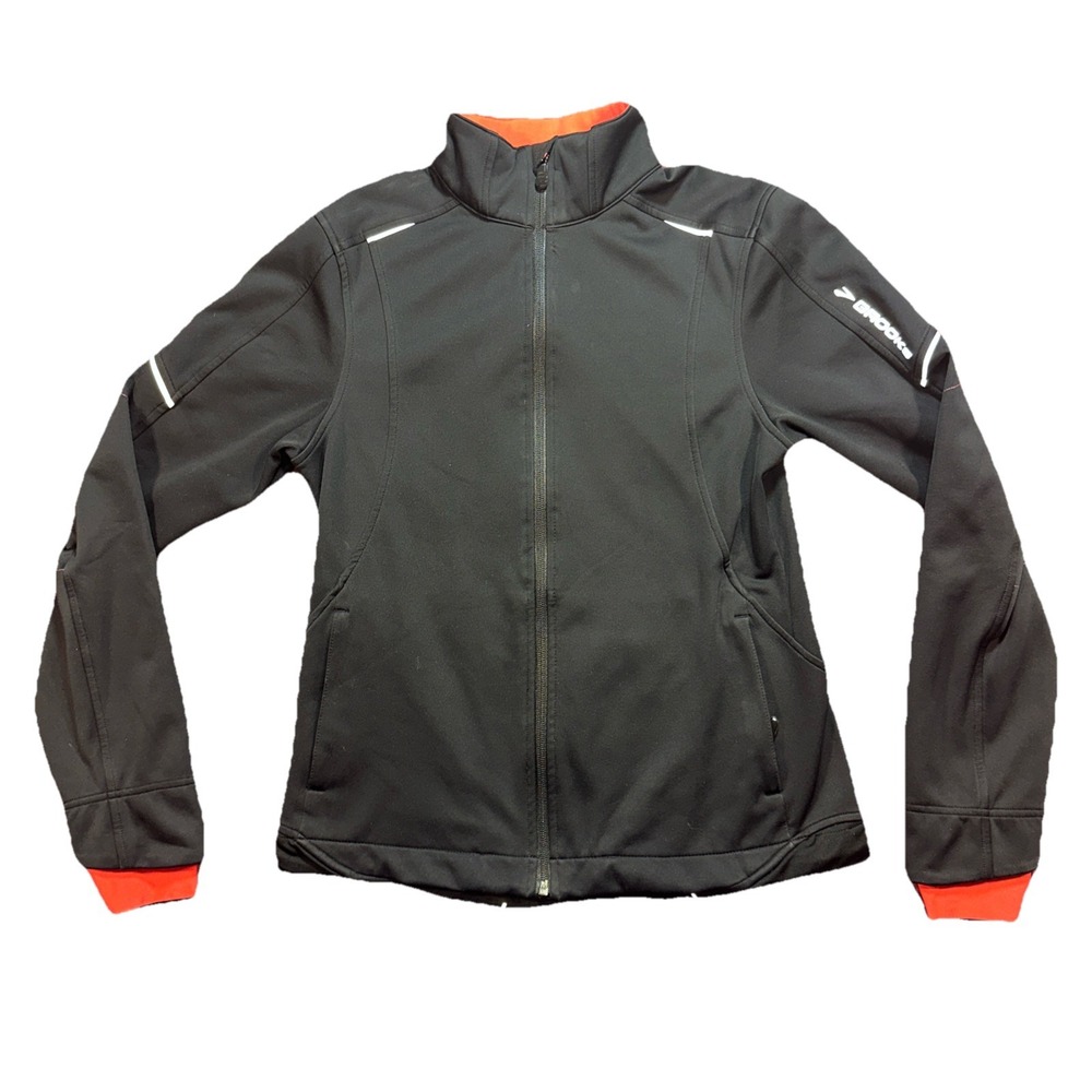 Brooks Jacket Womens Black Running Shelter Technology Zip Pockets Active Workout